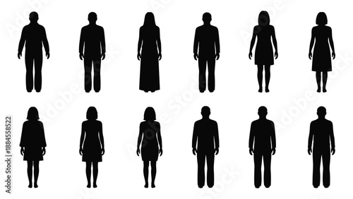 Silhouettes of diverse individuals isolated on white background, Vector