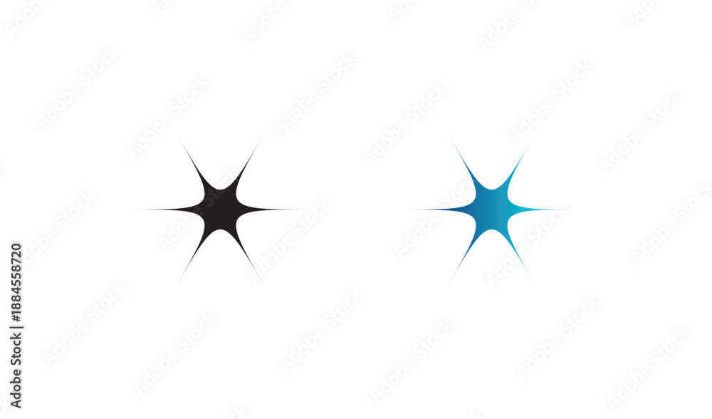 Fototapeta premium Black and Blue Starburst Sparkle Icons on White Background