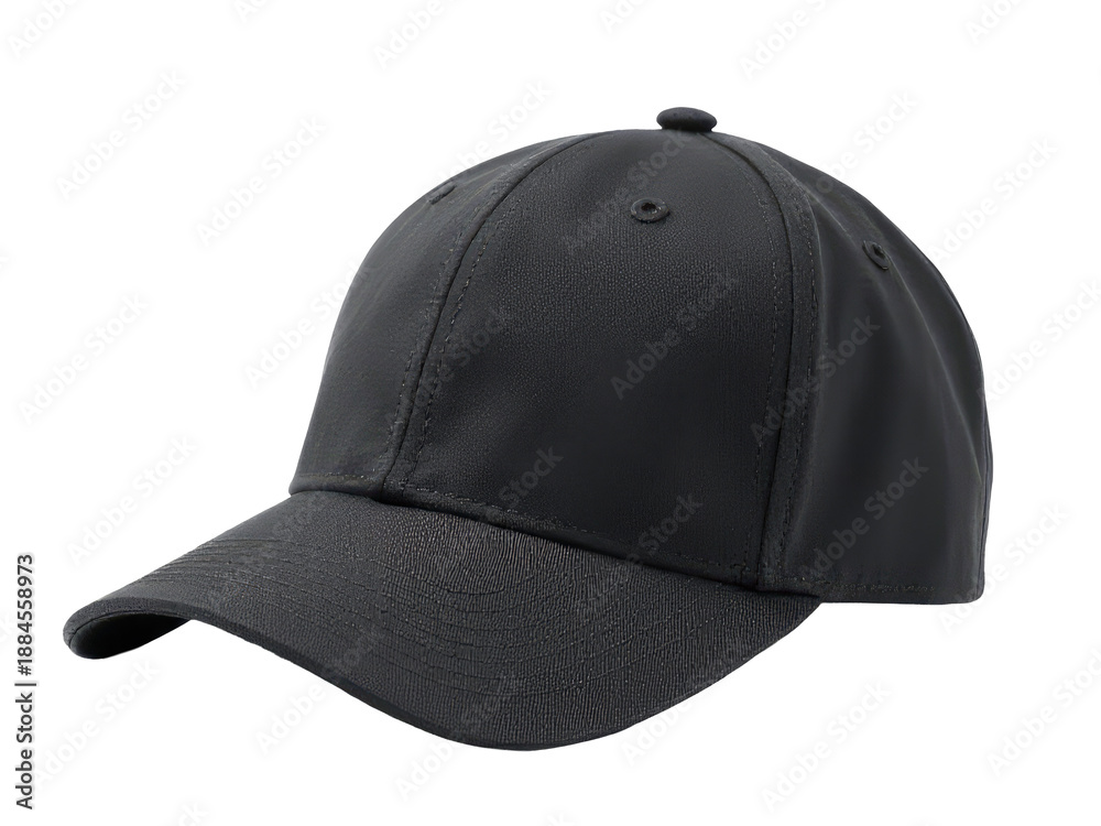 Fototapeta premium A simple and clean design featuring a black baseball cap on a white background, perfect for use in branding, advertising or graphic design projects