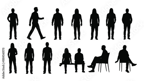 Various silhouettes of people isolated on white background, Vector