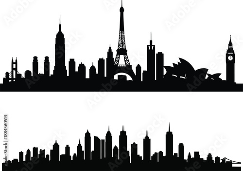 City skyline silhouettes of london and new york