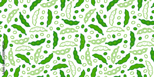 green soybeans or peas pattern background. Soybean seamless pattern background. edamame seamless pattern background. doodle edamame pattern background. 