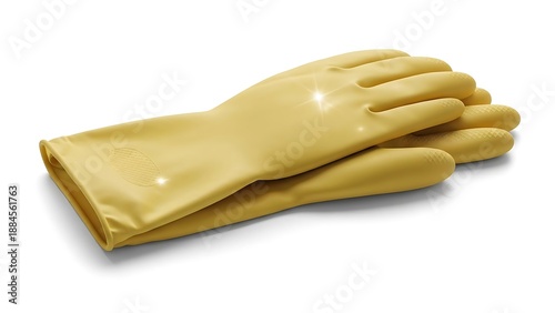 Pair of yellow rubber gloves on a white background.