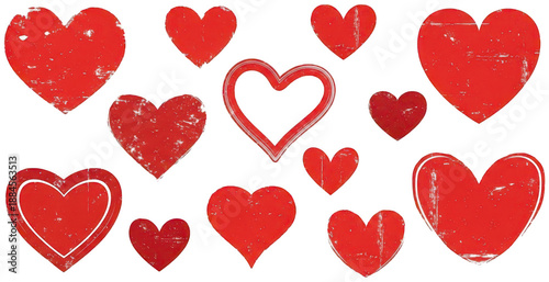 Red heart png Grunge love cutout Distressed romantic png Vintage heart cutout Weathered love png Textured shape cutout Rustic valentine png Handpainted element isolated transparent background image