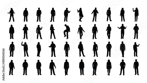 Collection of silhouetted human figures isolated on white background, Vector