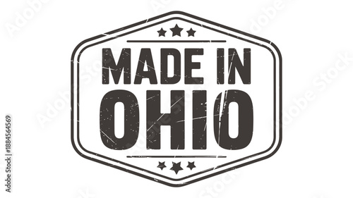 a vintage style badge proclaiming made in ohio with stars and a distressed texture