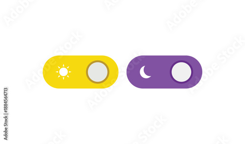 Day and night mode toggle switches, sun and moon icons for interface theme selection