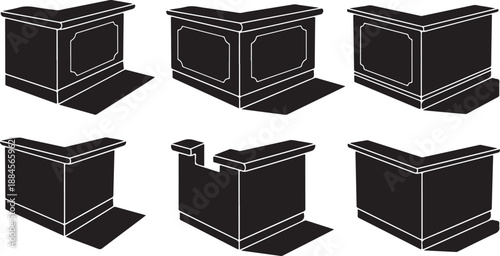 Collection of black and white counter illustrations in various angles