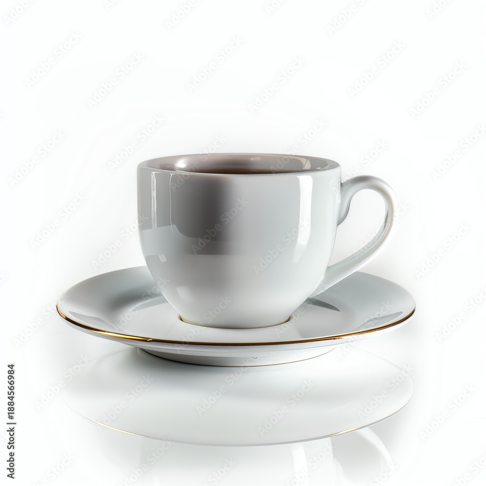 Obraz premium Elegant white cup and saucer on white background.