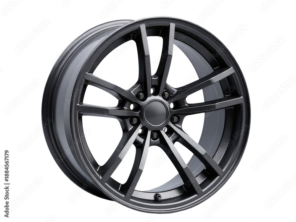 Fototapeta premium A single black wheel isolated on a white surface