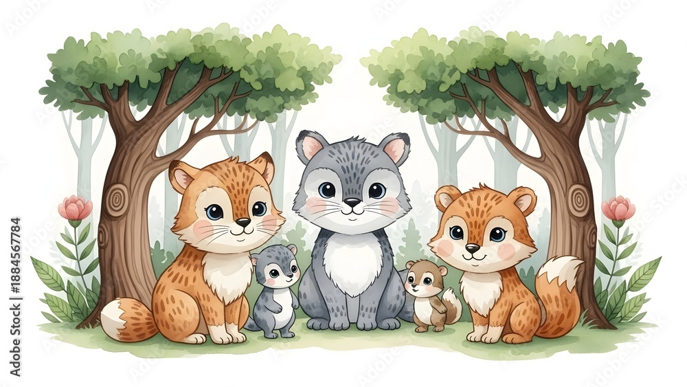 Naklejka premium Adorable forest animals family group