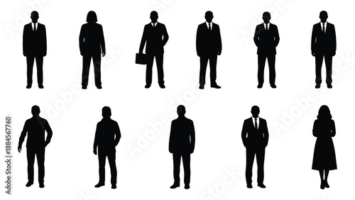 Silhouettes of business professionals isolated on white background, Vector