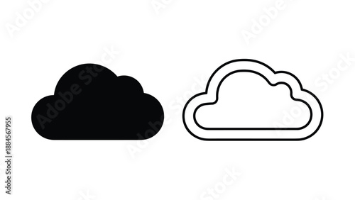 Minimalist cloud symbols featuring a solid black filled silhouette and a simple black line outline against a plain white background.