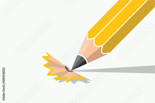 A vector graphic illustration of a yellow pencil sharpening a wooden pencil tip