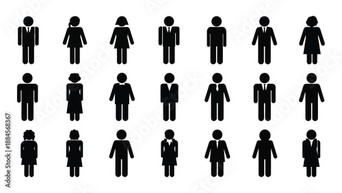 Set of gender symbols in various poses isolated on white background, Vector