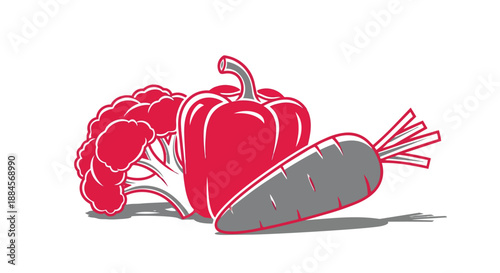 Colorful illustration of beetroot, raspberry, and red bell pepper