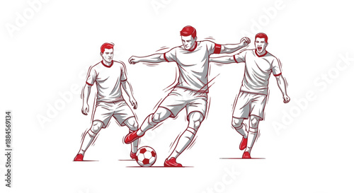 Illustration of soccer player kicking ball in three different motion sequence