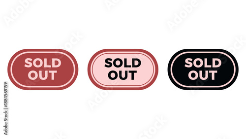 Collection of "sold out" badges in various colors indicating product unavailability status