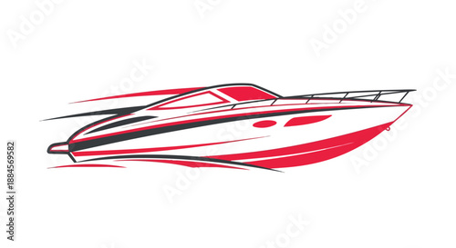 Speedboat vector illustration with dynamic lines and vibrant red accents