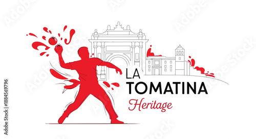 La tomatina heritage logo with red silhouette and colorful paint splashes