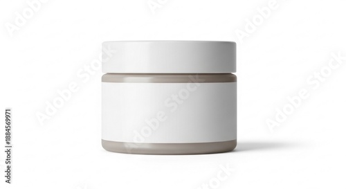 Elegant and versatile blank cosmetic jar with a pristine white label and subtle grey base, presented on an isolated background, perfect for showcasing your unique product design