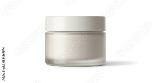 Minimalist frosted glass jar with a clean white lid, ideal for premium skincare, cosmetic creams, or beauty product packaging design, isolated for branding mockups