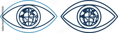 Vector illustration of eyes with globes in blue lines