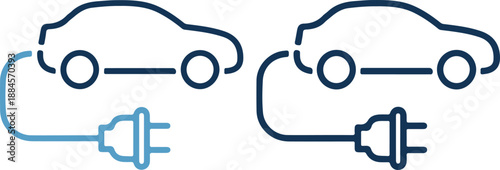 Vector illustration of cars being charged with electric plugs to show eco friendly transportation