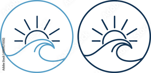 Vector icons of sun and wave in circle