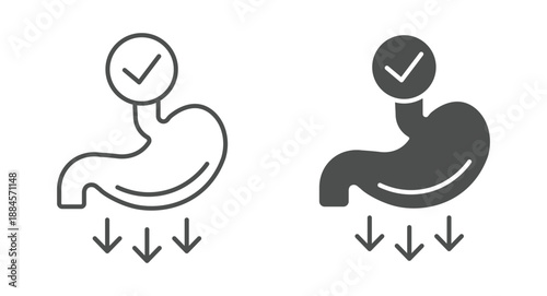 Good Digestion Icon Set. Healthy Stomach Symbols. Outline and Solid Style, Medical Digestive Care Icons, Minimal Vector Illustration.