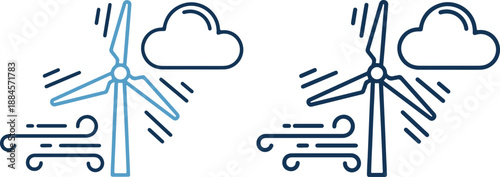 Vector illustration of two wind turbines with clouds and wind