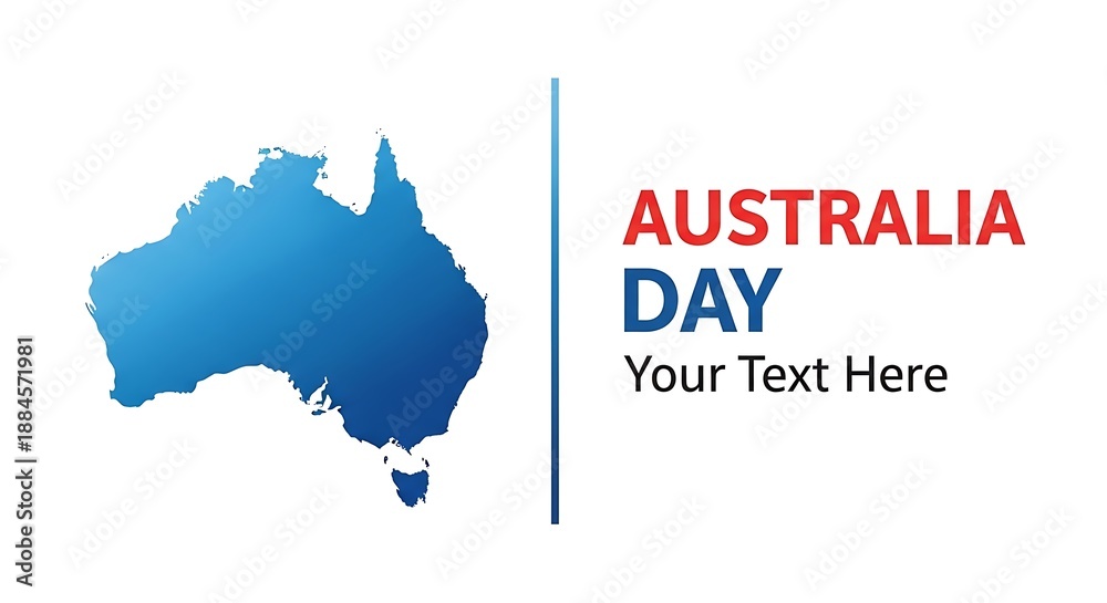 Obraz premium Graphic design template featuring a vibrant blue silhouette map of Australia next to bold red and blue text announcing australia day for customizable messaging