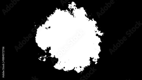abstract white ink drop reveal, 4k loopable liquid splatter. white watercolor splash reveal with alpha channel.