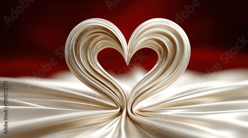 Elegant Heart Symbol Formed by Flowing Fabric on Romantic Red Backdrop