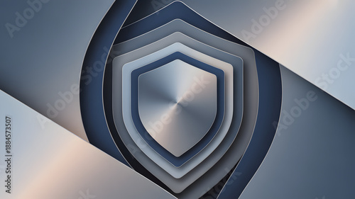 Abstract shield layers forming a protective security concept wallpaper design.