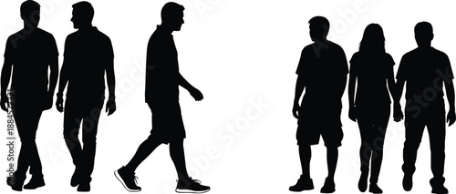 people, walking, silhouette, men, women, group, friends, couple, together, lifestyle, urban, casual, movement, motion, human, relationship, social, vector, illustration, isolated
