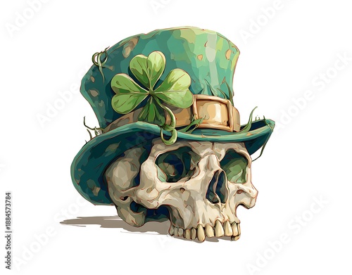 st patrick s day skull with green hat and shamrock