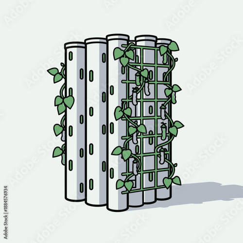 Vector Art of Vertical PVC System with Trellis Extension for Climbing Beans