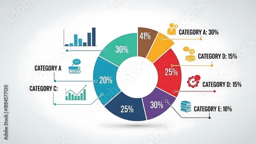 Colorful Pie Chart with Data Analysis Icons.