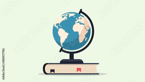 Stylized globe on an open book with page markers