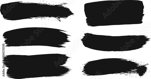 Black Brush Stroke Banner Silhouettes Thick Acrylic Paint Style Organic Rough Edges Fully Filled Shapes