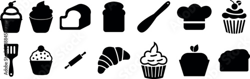 Bakery icons set black silhouette food symbols