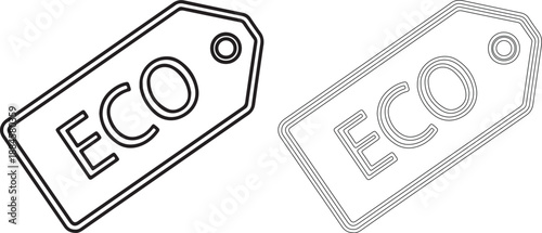 Eco label tags in black and white line art style