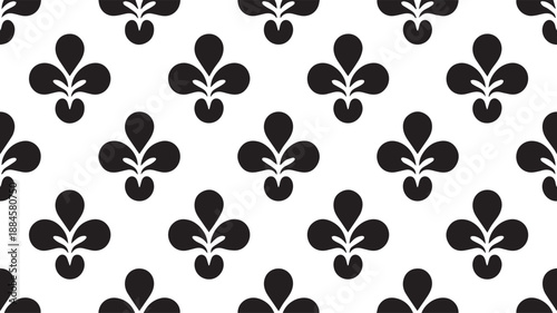 Seamless black and white damask pattern with modern botanical leaf motifs