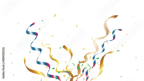 Colorful Streamers and Confetti Celebration on White Background