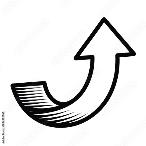 Simple black and white sketch of a curved upward pointing arrow