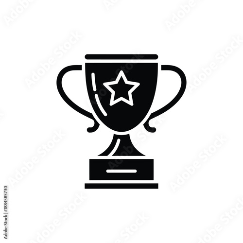 A simple black trophy icon featuring a star symbolizing achievement