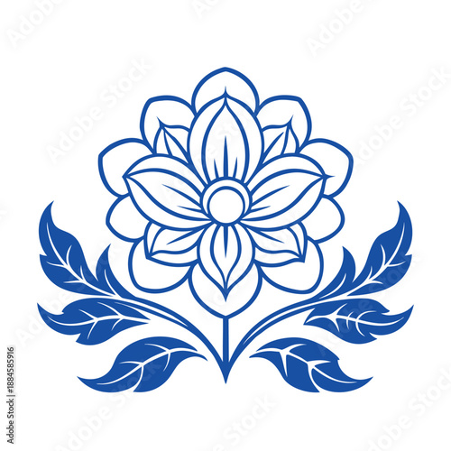 Elegant floral design in shades of blue, blending soft petals and intricate leaves into a harmonious, calming monochromatic pattern that soothes the eye.
