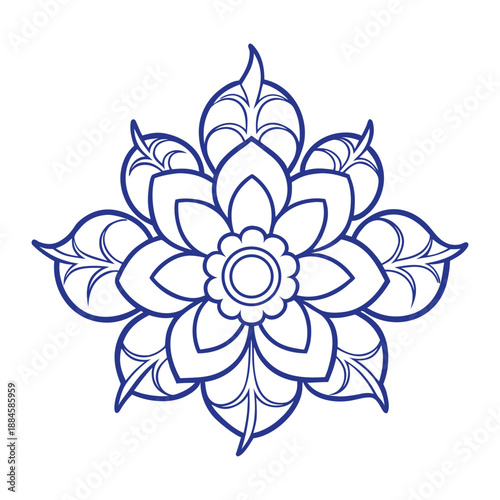 Elegant floral design in shades of blue, blending soft petals and intricate leaves into a harmonious, calming monochromatic pattern that soothes the eye.
