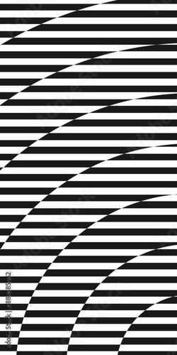 Background pattern striped black and white color Distorted. Technology rounded optical illusion wallpaper